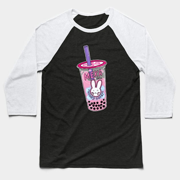 Winky Face Bubble Tea Baseball T-Shirt by perrsimmons